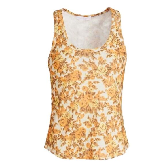 NWT JONATHAN SIMKHAI STANDARD Mary Organic Cotton Top 70s Floral Yellow Medium - Picture 2 of 9